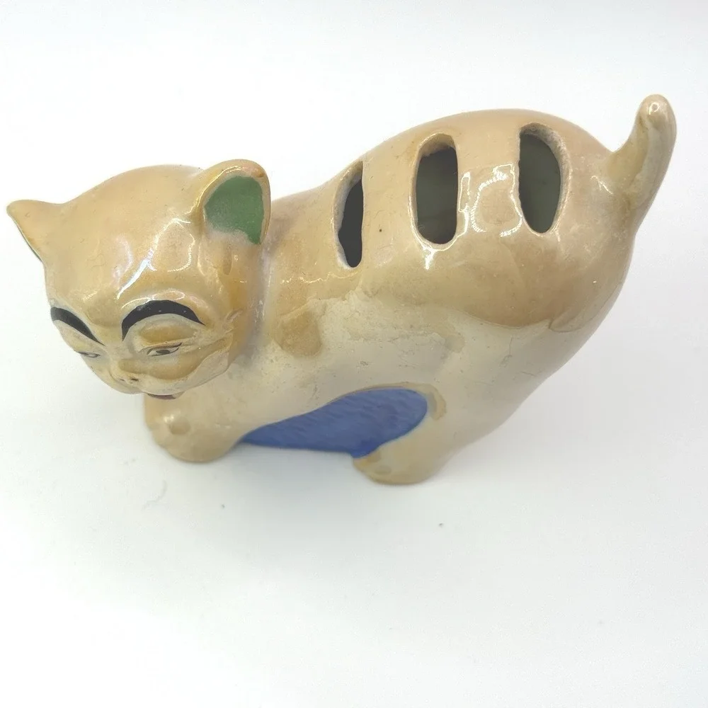 Lusterware Gold Castle Cat 1930's figural ceramic TOOTHBRUSH‎ HOLDER Japan